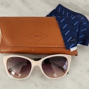 Fossil Women's Beige Sunglasses with Brown Case